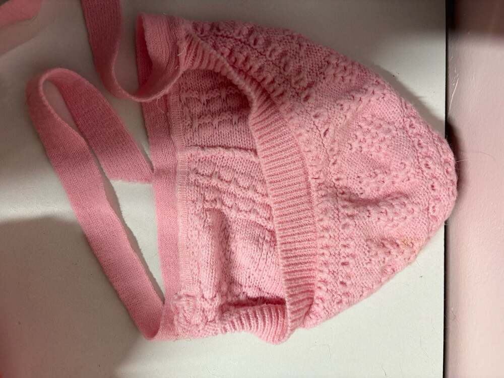 Bella Bliss Baby Pink Pointelle Knit Bonnet with Ties - Picture 2 of 3